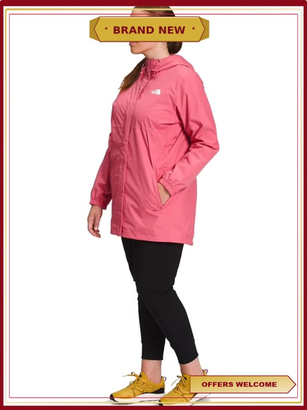 Waterproof Rain Parka Hooded Full Zip Plus Size Long Thigh-Length